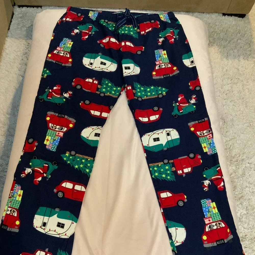 Old Navy Blue L 2 Dogs Driving Holiday gifts PJ Bottoms Cabincore Sleep Cozy